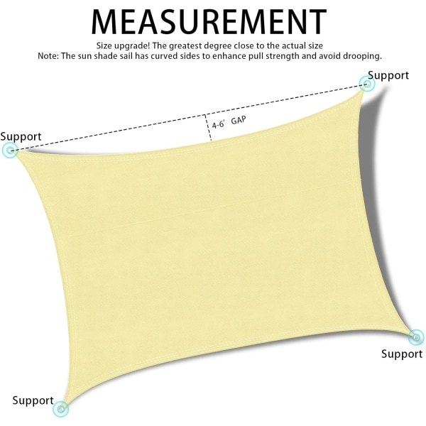 Rektangulær SkyggeSeil 3x4m (off-white), Vanntett Markise UV
