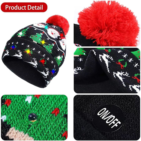 2-delt jule-LED-lys beanie-lue og skjerf strikket lue jule-beanies for voksne barn vinter varm julelue