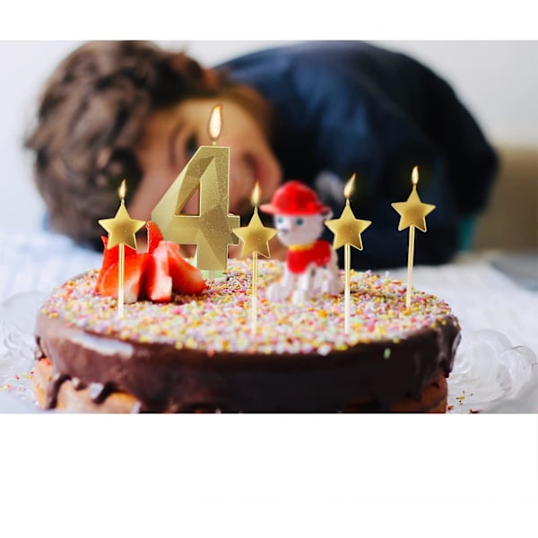 Kultainen numero 1 syntymäpäiväkynttilät ja tähtisyntymäpäiväkynttilät 2,76 tuuman syntymäpäiväkakkukynttilät 3d timantinmuotoiset kynttilät sopivat syntymäpäiväjuhliin
