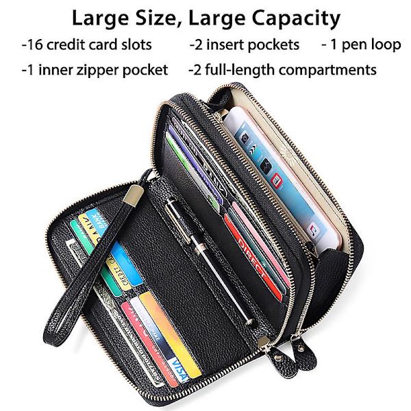 Lille pung til kvinder, RFID-blokerende kreditkortholder, Bifold Wristlet Womens Wallet Læder lynlås kortholder 32 slots