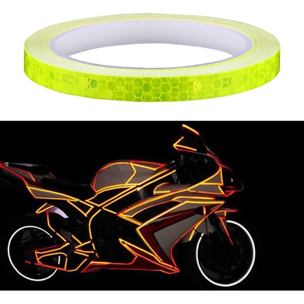1 rulle reflekterende cykelklistermærker (gul) - 1cm×8m - til biler, motorcykler og mountainbikes