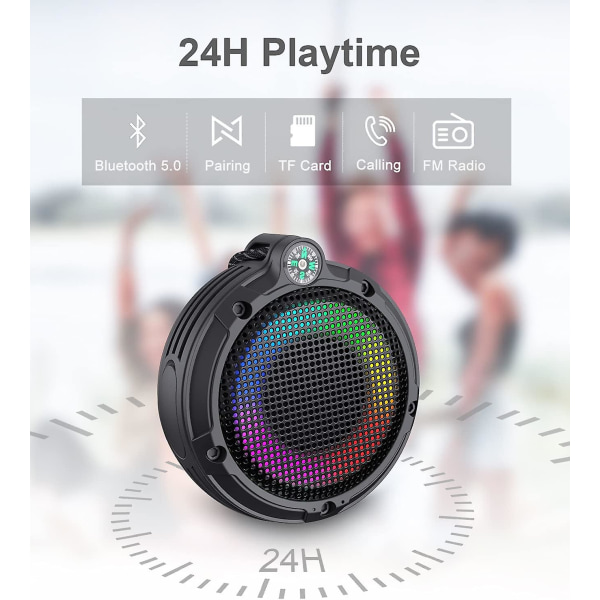 Vattentät Bluetooth-duschhögtalare, IPX7 Bärbar utomhus vattentät radiohögtalare med LED-ljus, 8W och 24 timmars batteritid, simbassäng
