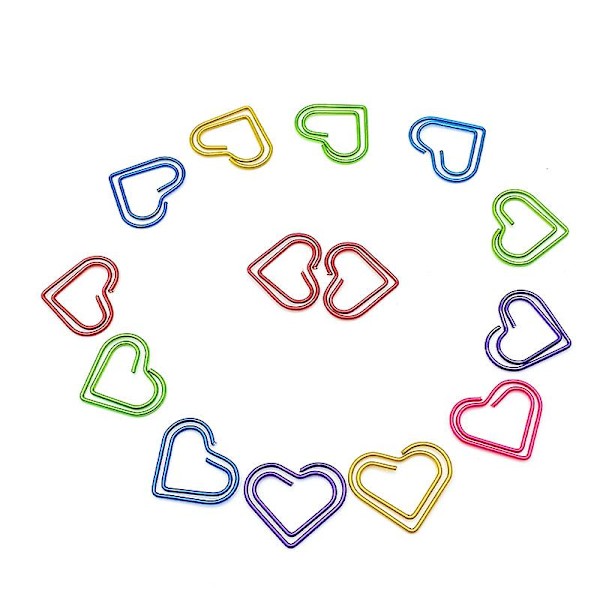 50 stk. Papirclips, Metal Papirclips, Hjerteformede Papirclips, Multifarvede Papirclips, Metal Papirclips Bogmærker, Til Dekorative Invitationer, P