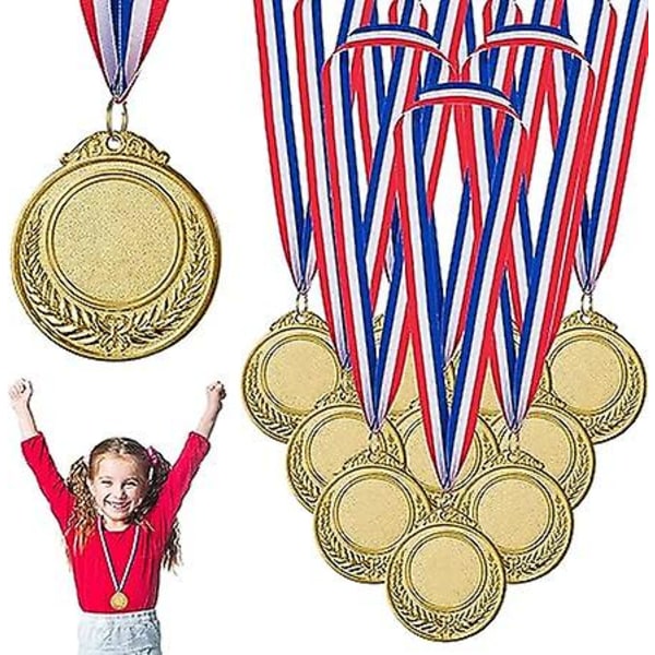 Winner Medals Gold, Pack Of 10 Gold Medals For Children, Metal Medals, Children's Birthday, Prizzes Sports Day And Toy Competition Awards