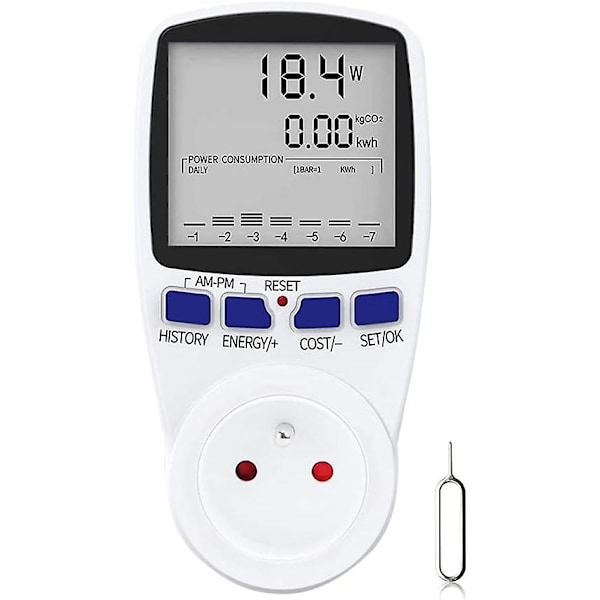 Wattmeter, Digitalt energimåleruttak, Måling av strømforbruk, Energimåleruttak med 7 moduser og LCD-skjerm, Wattmeteruttak, 16A O