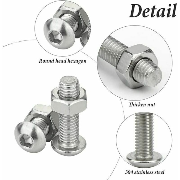 304 Rustfrit Stål M3 M4 M5 Bolte og Møtrik Sæt - 500 Stykker - H