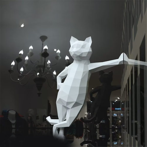 1 stk Håndlaget Papir 3D Geometrisk Origami Katt Figur Desk eller