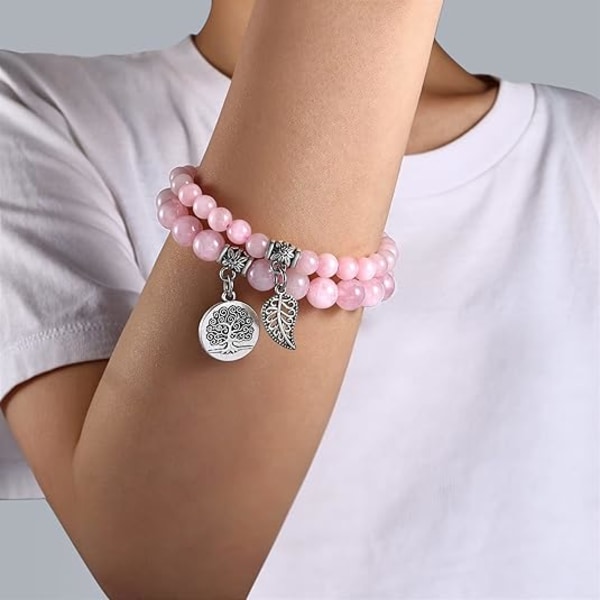 Damen Armbånd med Naturlige Halvdyrebare Steiner - Livets Tre og Blad Charm Energi Healing Reiki Krystall Strekk