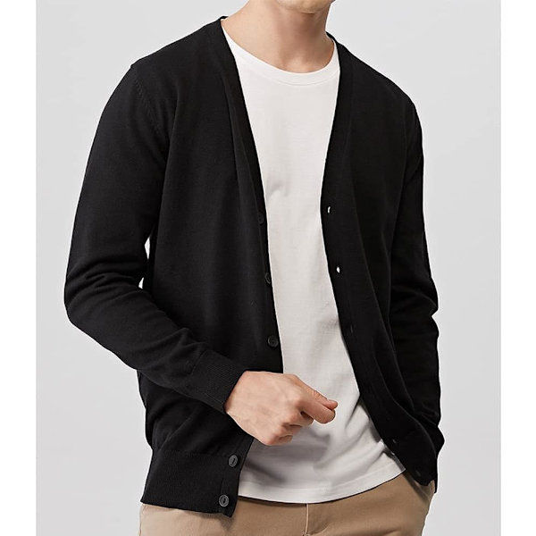 (m) Herre Cardigan med Knapper, Lett Strikk