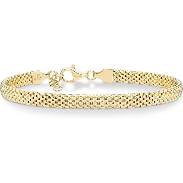 18K Guldpläterat Sterling Silver Italienskt 5mm Maskkedje Armband för Kvinnor