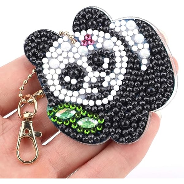 5 Stykker DIY 5D Panda Diamantmaleri Nøkkelringer, Rhinestone DIY