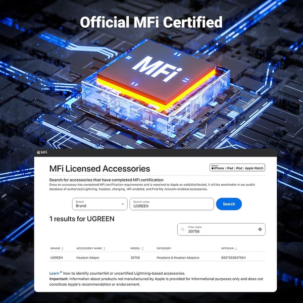 Hovedetelefonadapter til iPhone Lightning til 3,5 mm adapter Apple MFi certificeret Lightning Aux lydjack Dongle Kompatibel