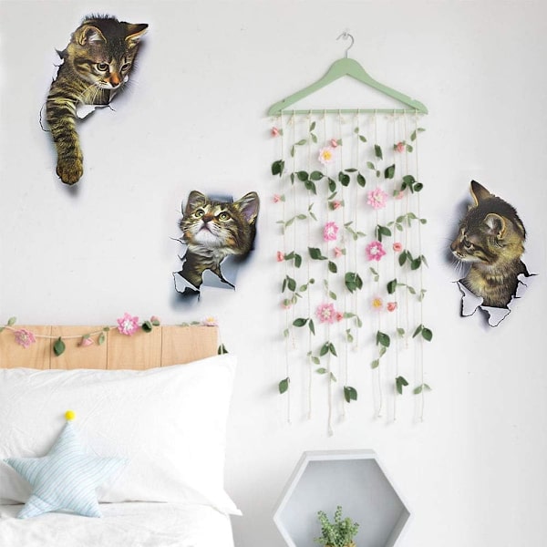 6 st 3D Kattväggdekaler, 3D Kattdekaler, 3D Kattväggdekal,