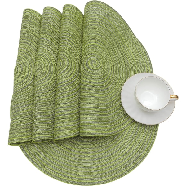 38x38cm-Set med 6 Gröna Runda Bordstabletter Tvättbara Flätade