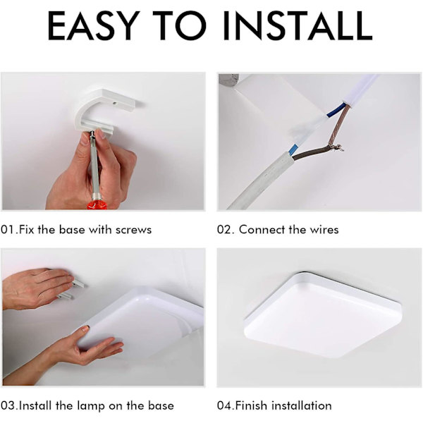 LED-loftslampe 30W Vandtæt IP56 2400LM Koldt Hvid 6500K Nem at Installere Loftslampe til Udendørs, Badeværelse, Kontor, Balkon, Garage 25 * 25 * 4C