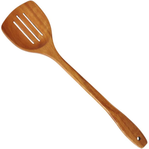 1 styck träspatel för matlagning, tre hål, non-stick