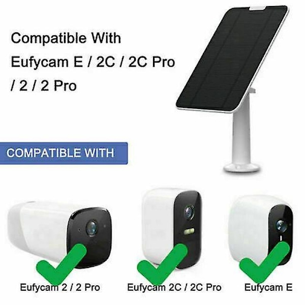 Solpanel för Eufycam 2/2c/2c Pro/e/2 Pro 4w Monteringsfäste 13ft Kabel Svart