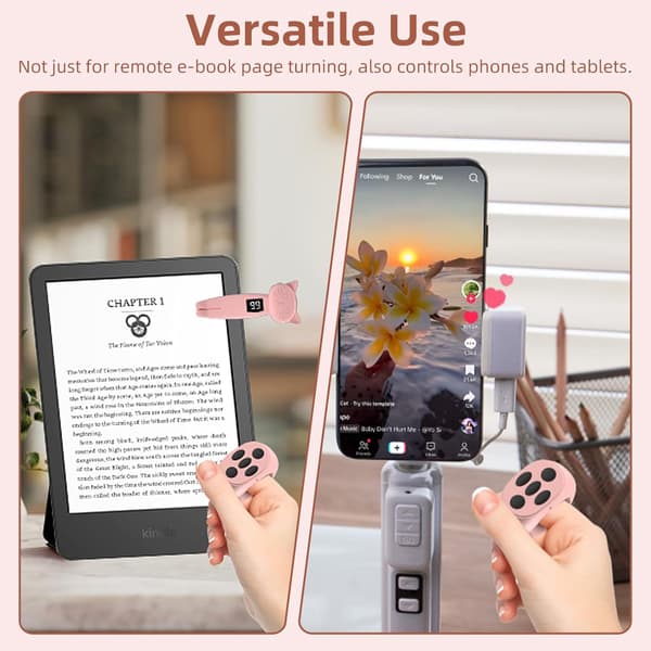 Fjernkontroll Sidevender for Kindle Paperwhite Oasis Kobo Tilbehør (Rosa)