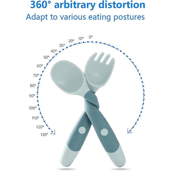 2 stk. fleksible og varmebestandig treningsbestikk for spedbarn, lett å gripe, skje og gaffel for spedbarn