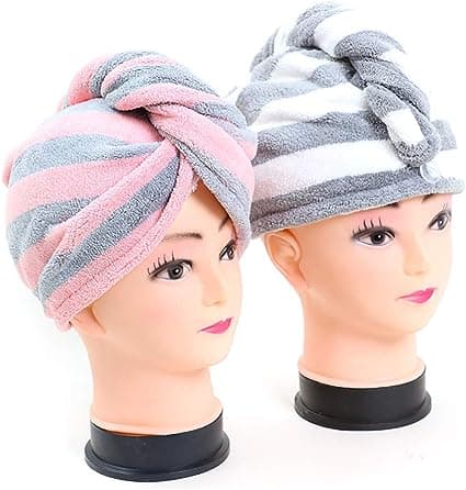 2-pack Torkhatt (Rosa Grå och Grå Vit) Mikrofiber Hår