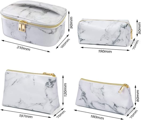 4 Stykke Toilettasker, Marmor Makeup - Vandafvisende Makeuptaske til