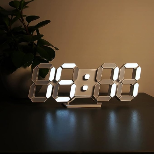 3D LED Digital Veggklokke Liten Alarmklokke 12/24 Timer