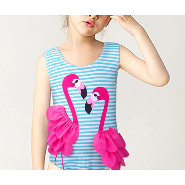 Yksivärinen flamingo uimapuku nuorille tytöille L=100
