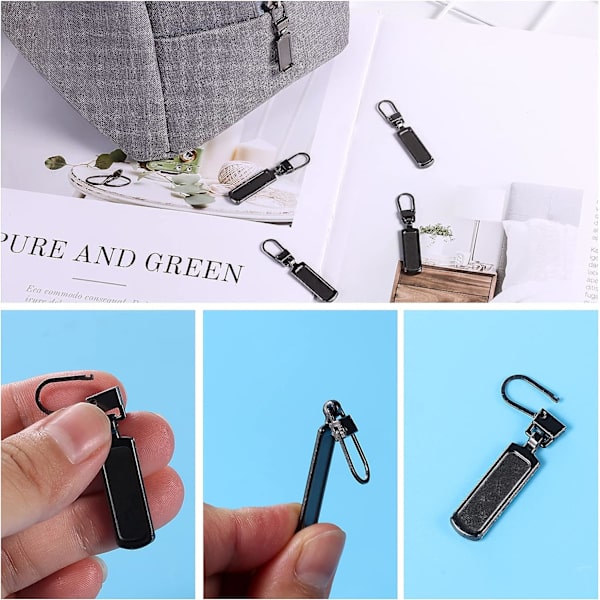 (Gunmetal) 6 stk. Erstatningsglidelås-topper, Universal Avtakbare
