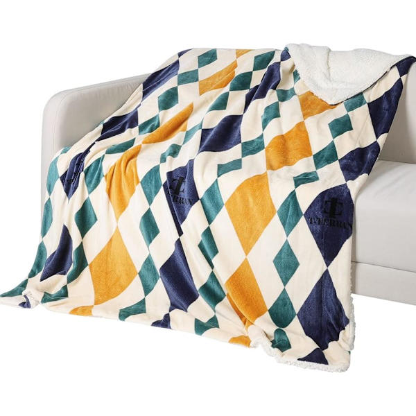 Varmt Blødt Gul og Blå Fleece Tæppe, Hyggelig Sherpa Sofa