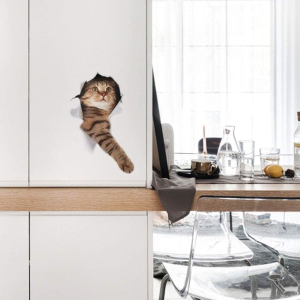 6 st 3D Kattväggdekaler, 3D Kattdekaler, 3D Kattväggdekal,
