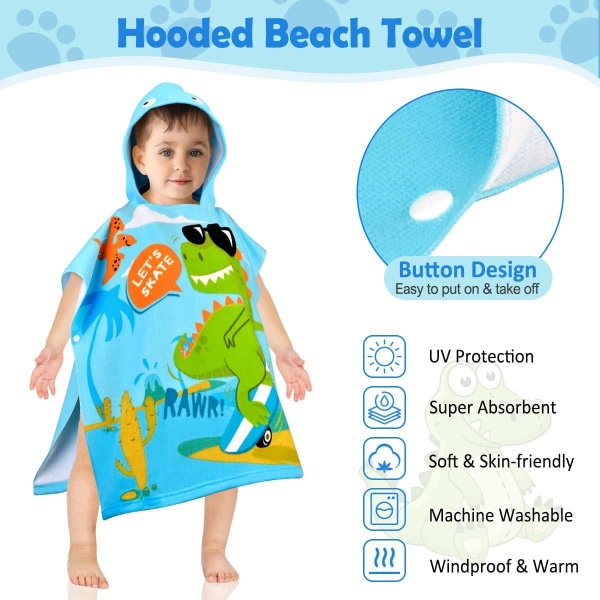 Barn Bad Poncho Dinosaur Badhandduk Strandhandduk Flickor Bath Cape