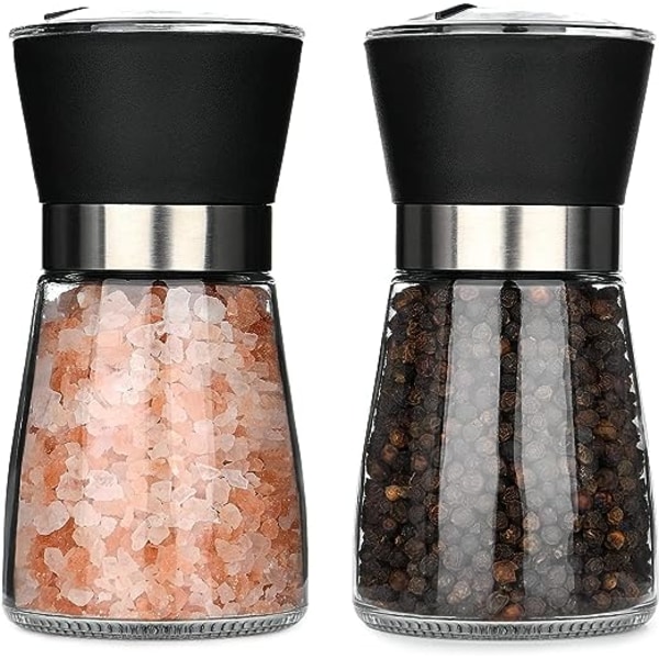 Salt- och pepparkvarnar, 2-pack kryddkvarnar i glasflaskor, Idealiskt verktyg för köket
