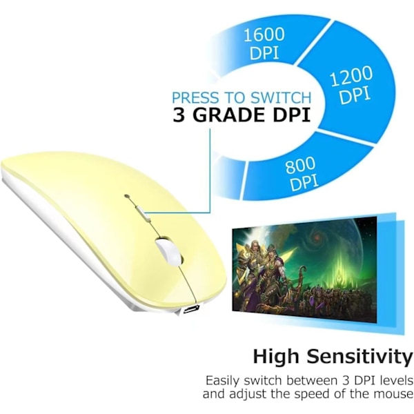 Genopladelig Bluetooth Mus Trådløs Mus til Macbook Pro Air Bluetooth Trådløs Mus til Bærbar Computer Mac (Gul)