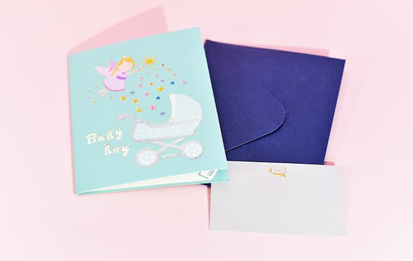 Set med 2 handgjorda 3D pop-up gratulationskort för nyfödda, presenter