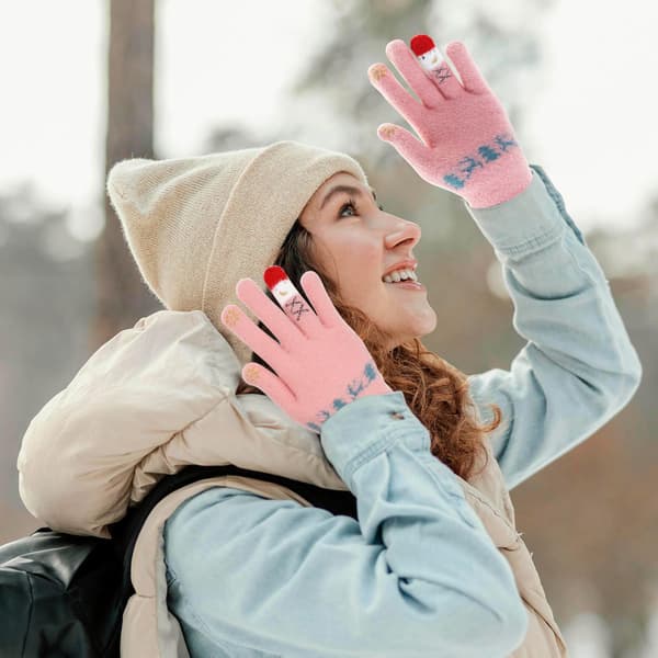 1 par lyserøde vinter-jule-touchscreen-handsker