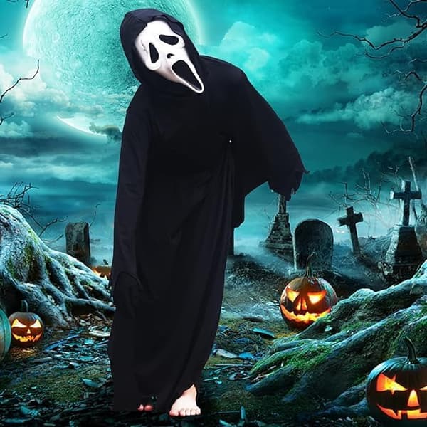 Barn Scream Kostume med Maske Ghostface Kostume til højde 150cm