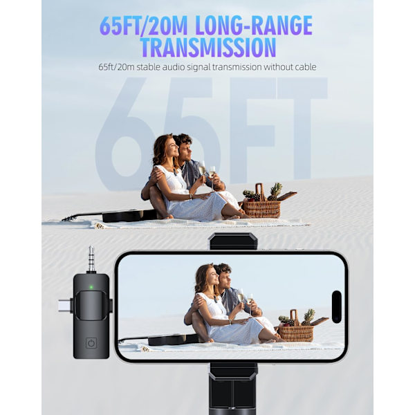 3 i 1 Trådløse Lavalier-mikrofoner til iPhone, iPad, Android, Kamera, USB-C Mikrofon, 7-timers Batteri, Mini Mikrofon