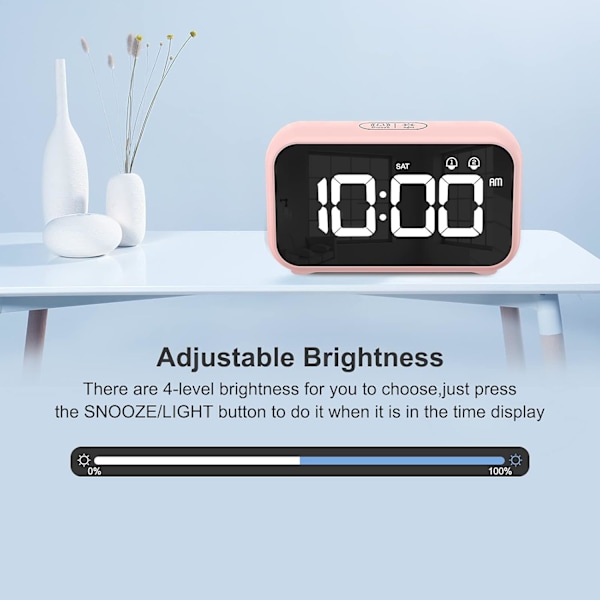 Väckarklocka, digital klocka med tupplurtimer, snooze, USB-driven klocka med dubbla alarm för sovrum, sängbord, kontor (rosa)