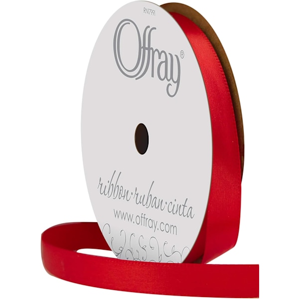 3/8 tum bred enkelbandsatinsband, Röd, 6 yards