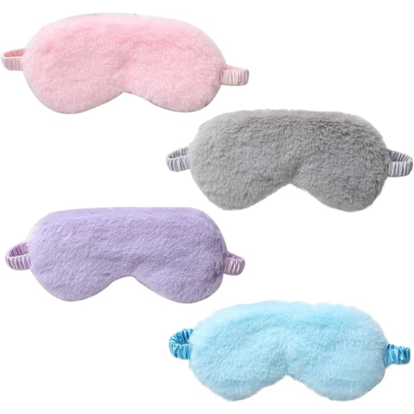 4 st Plush Ögonmask Mjuk Fluffig Plush Ögonmask Sovmask Justerbar för Barn Vuxna Kvinnor