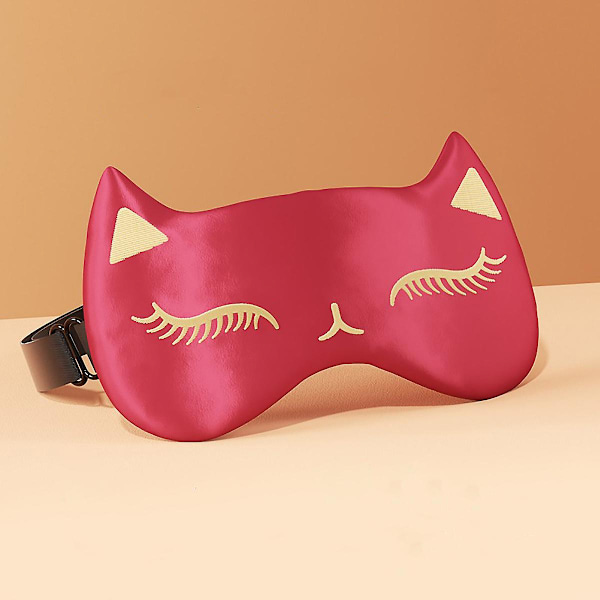 Red Cat Sleep Mask Night Mask Natural Silk Blackout Eye Mask for Sleeping Travel Mask with Adjustable Strap for Women and Men