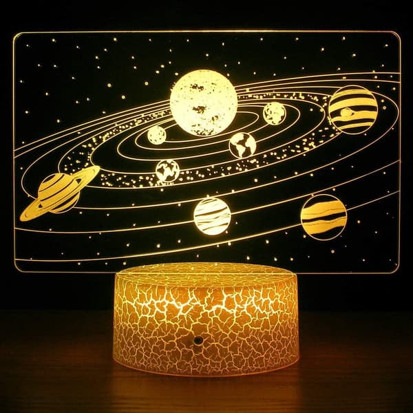 Solcellesystem 3D Optisk Illusion Sidebord Lampe Univers Rum G