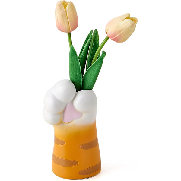 Kattvas, Söt Orange Vas för Heminredning, Kattklovas, Modern Konst, Blomvas, Borddekorativ, Unika Vas för Li