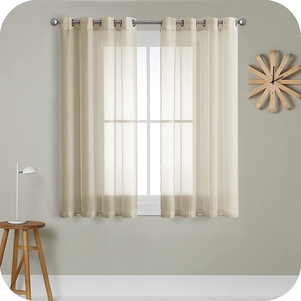 2 stk. Beige Voile Gardiner 140x250 cm Semi-Sheer Øje i Linned Effekt Hjemme Dekorationer til Stue Vindue Moderne Soveværelse Køkken Balkon