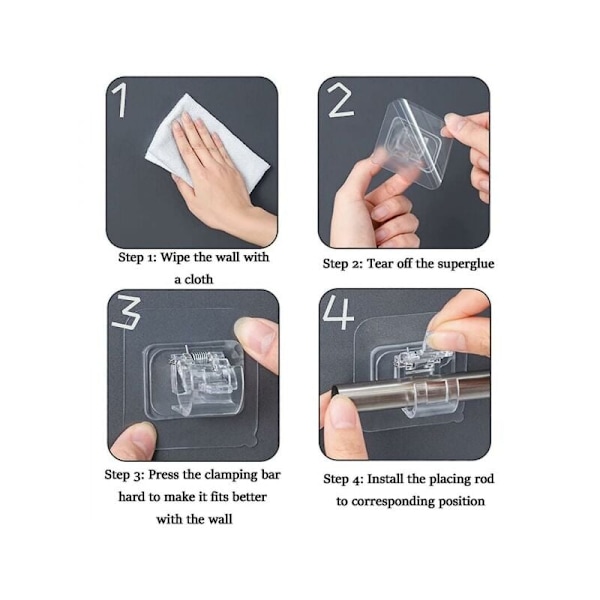 Icke-borrade krok gardin fäste, självhäftande gardinstång fäste, självhäftande gardinstång fäste (4-pack)