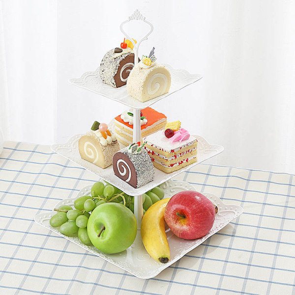 1 stk (Hvid, firkantet) Plastik Cupcake Stativ, Kage Display Lagdelt
