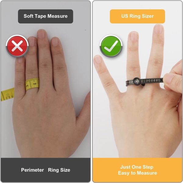2 ringstørrelsesmålere, fingerstørrelsesmåleverktøy med forstørrelsesglass