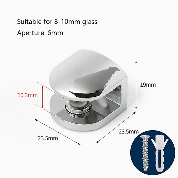 8 st glasklämmor klämma fäste zinklegering justerbar fästen hållare för 8-10 mm tjocka glashyllor
