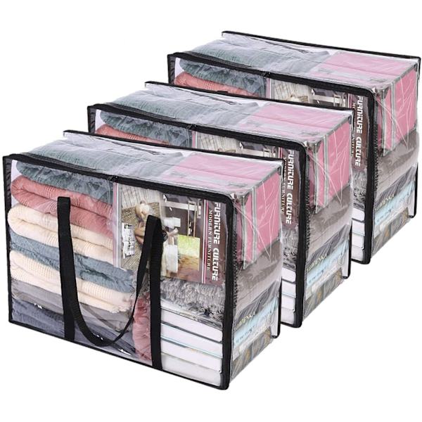 3 Klare Vaskeromorganisatorer med Forsterkede Håndtak, 55 x 40 x