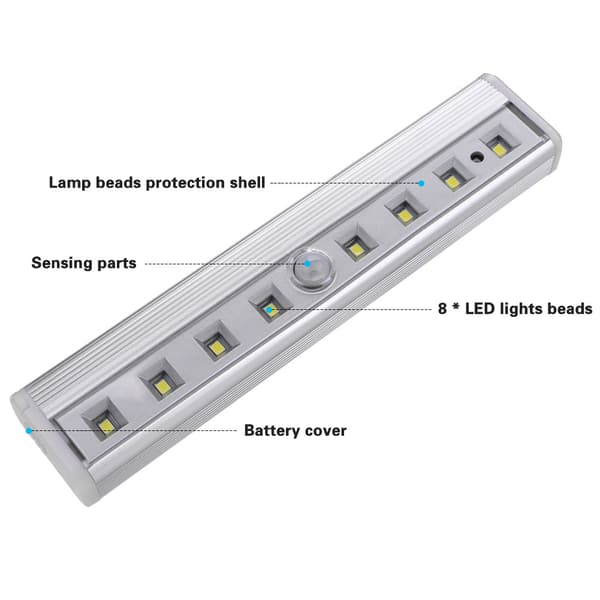 1 st batteri-driven 8LED nattlampa med rörelsesensor för gångar